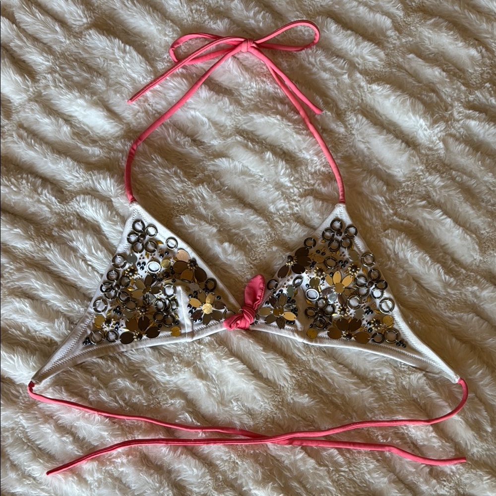 Victoria's Secret White and Pink Bikini Top